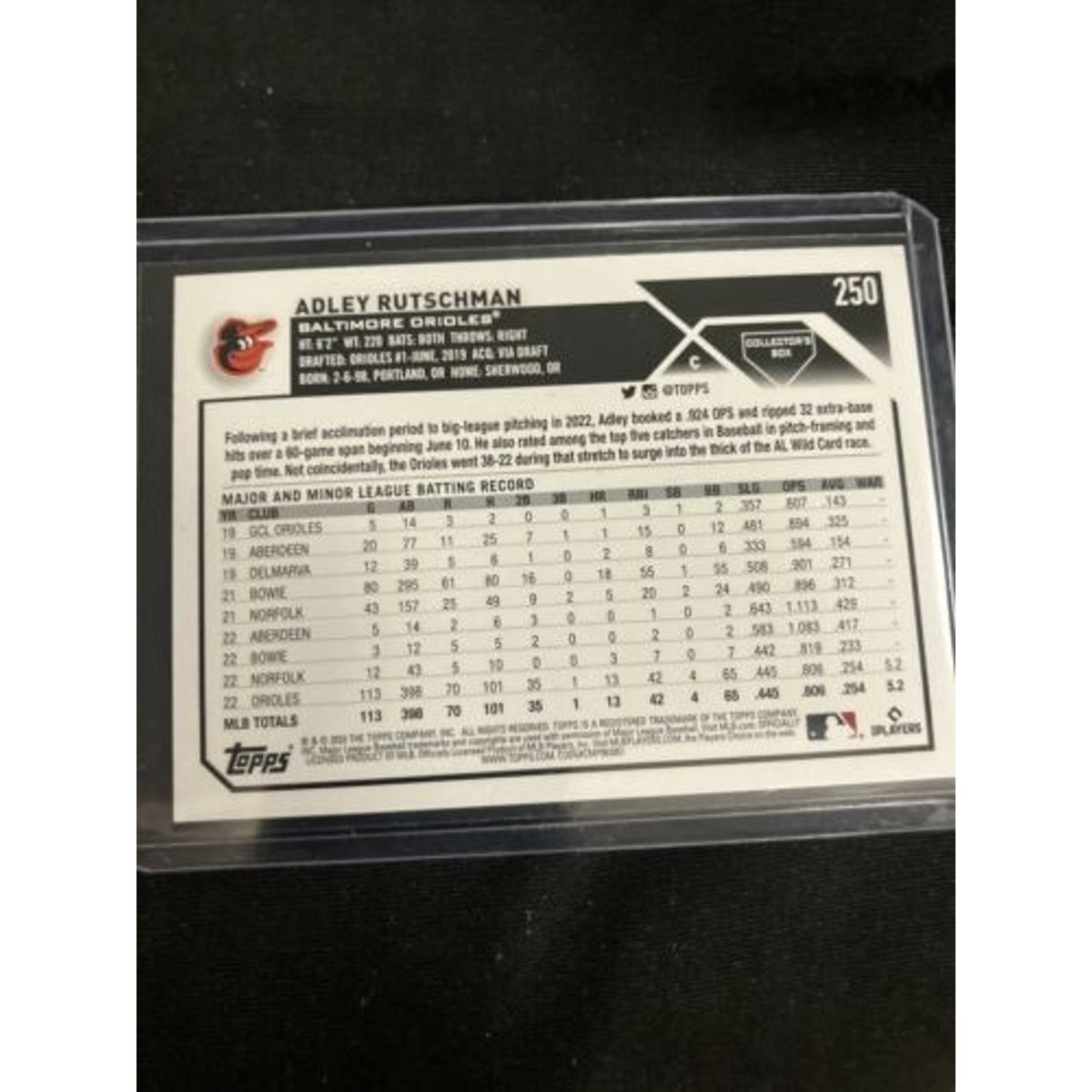 2023 Topps Adley Rutschman RC Silver Foil Collector’s Box #250 Pack Fresh New