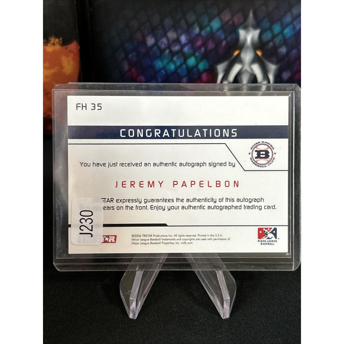 A130,580 - 2006 TRISTAR Prospects Plus Farm Hands Autograph #35 Jeremy Papelbon