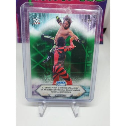 2021 Topps WWE AJ Styles Defeats Shinsuke Nakamura #76 #/99