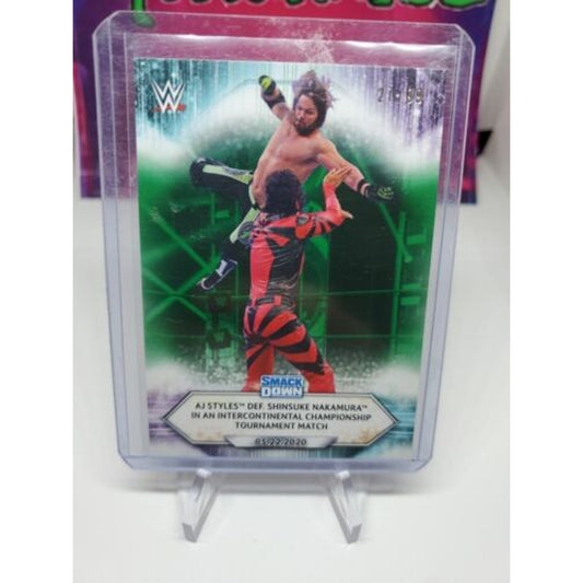 2021 Topps WWE AJ Styles Defeats Shinsuke Nakamura #76 #/99