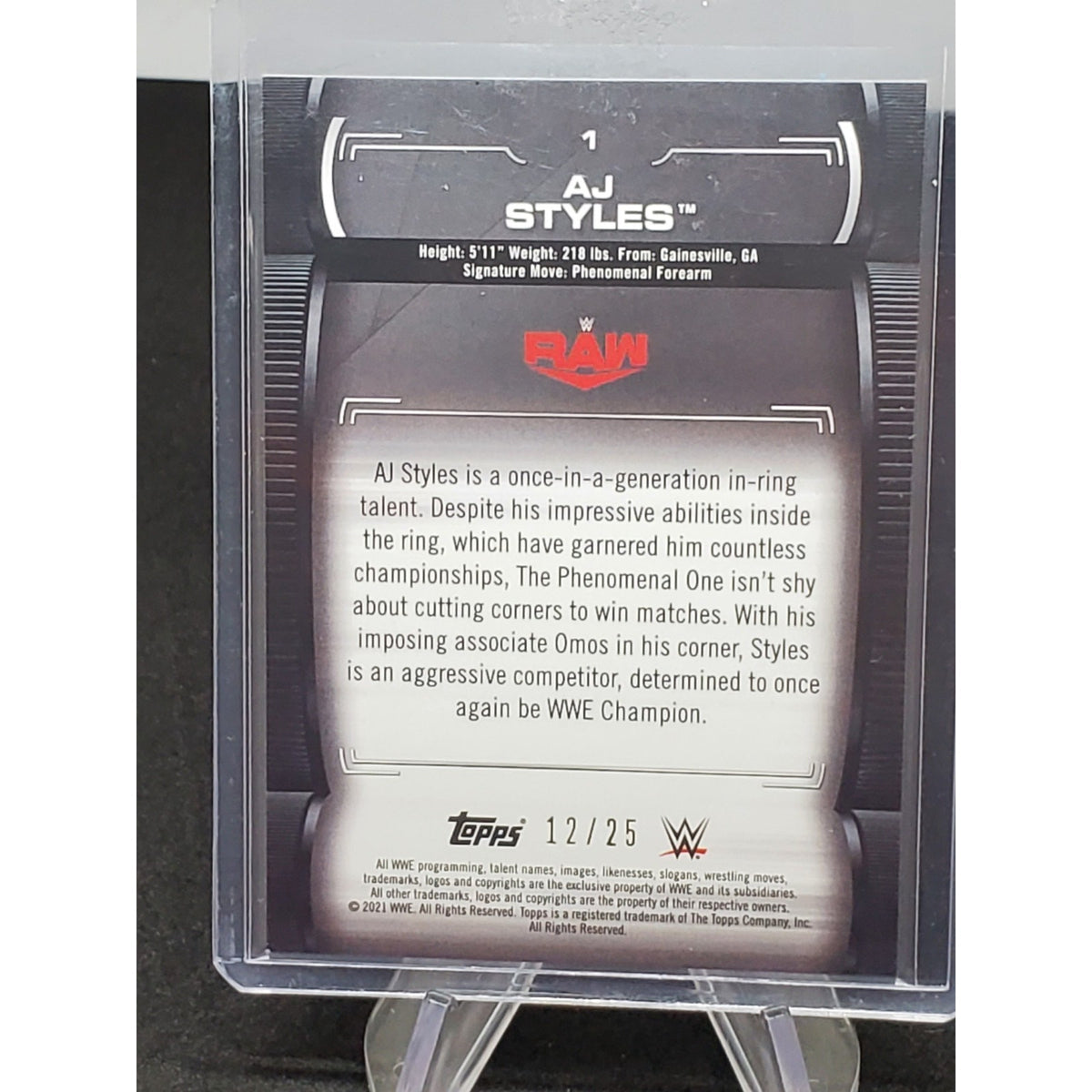 2021 Topps WWE Undisputed AJ Styles Blue Parallel Base Card 12/25 SP