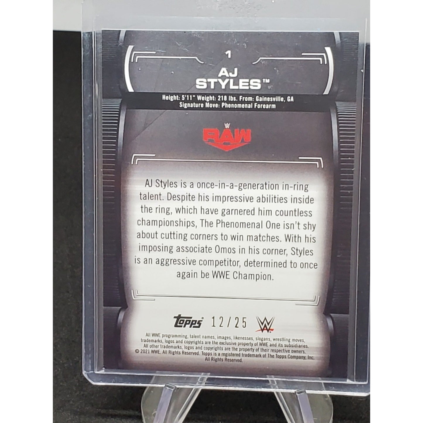2021 Topps WWE Undisputed AJ Styles Blue Parallel Base Card 12/25 SP
