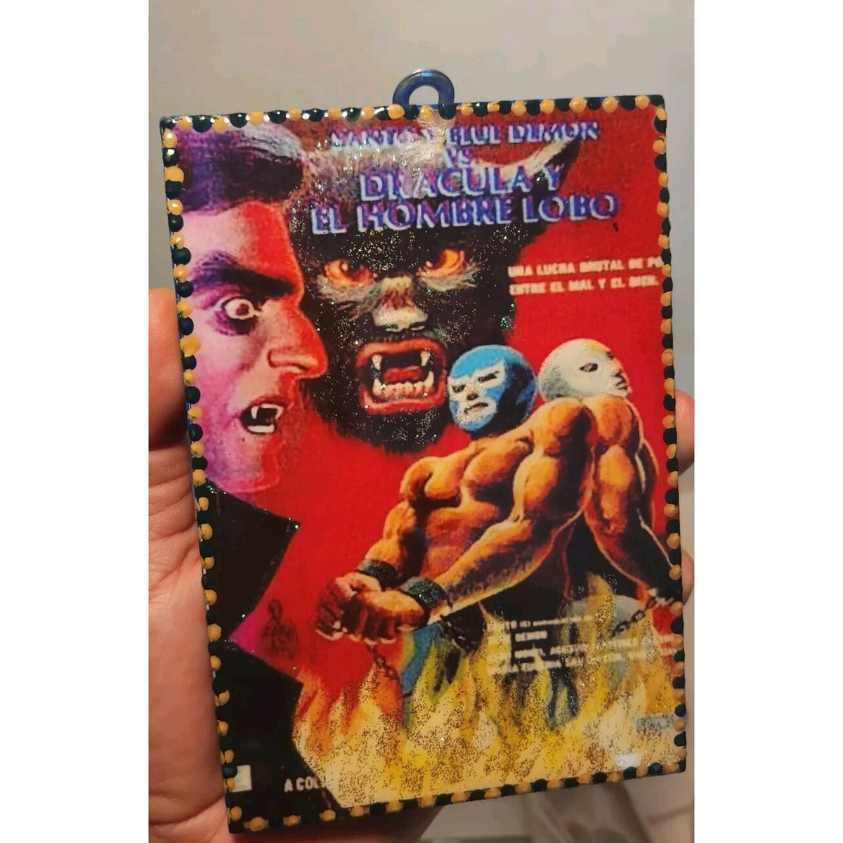 SANTOS BLUE DEMON LUCHA LIBRE WALL ART 1/1 - WOOD ART AUTHENTIC (4x6 in)