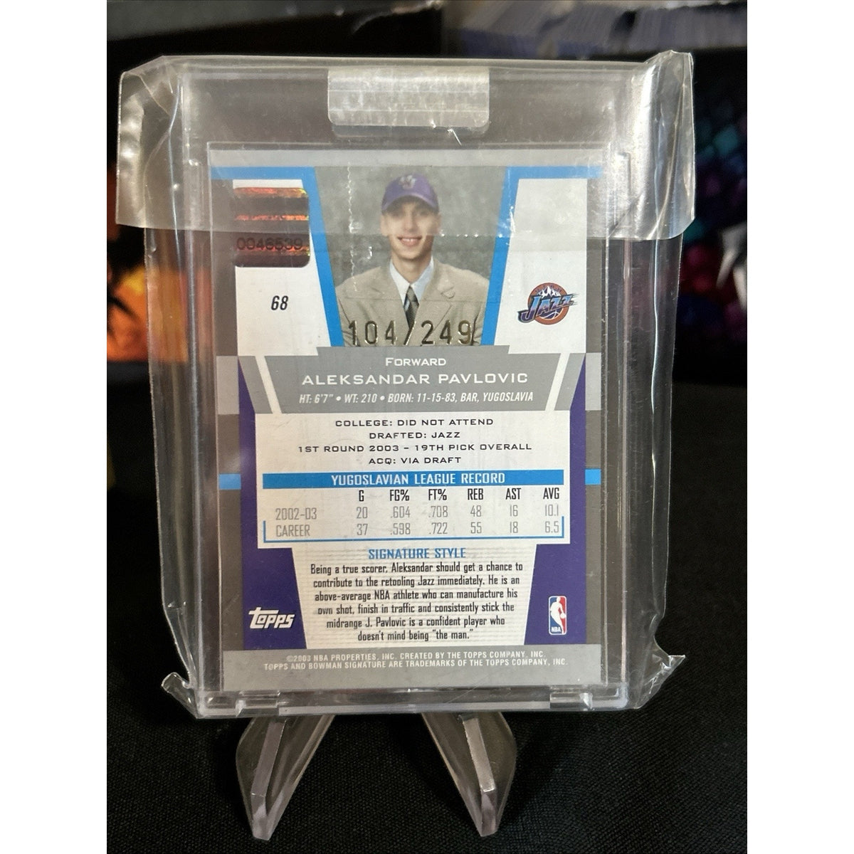 2003 Bowman Signature Silver /249 Sasha Pavlovic Aleksandar #68 Rookie Auto RC