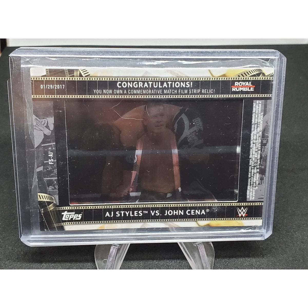 AJ STYLES VS JOHN CENA FILM CEL STRIP RELIC #FS-AJ 2021 TOPPS WWE ROYAL RUMBLE