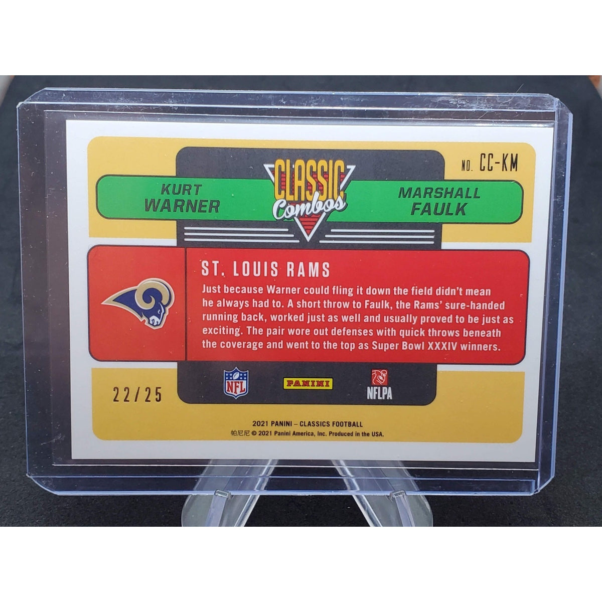 2021 Panini Classics - Classic Combos Marshall Faulk, Kurt Warner #CC-KM Purple