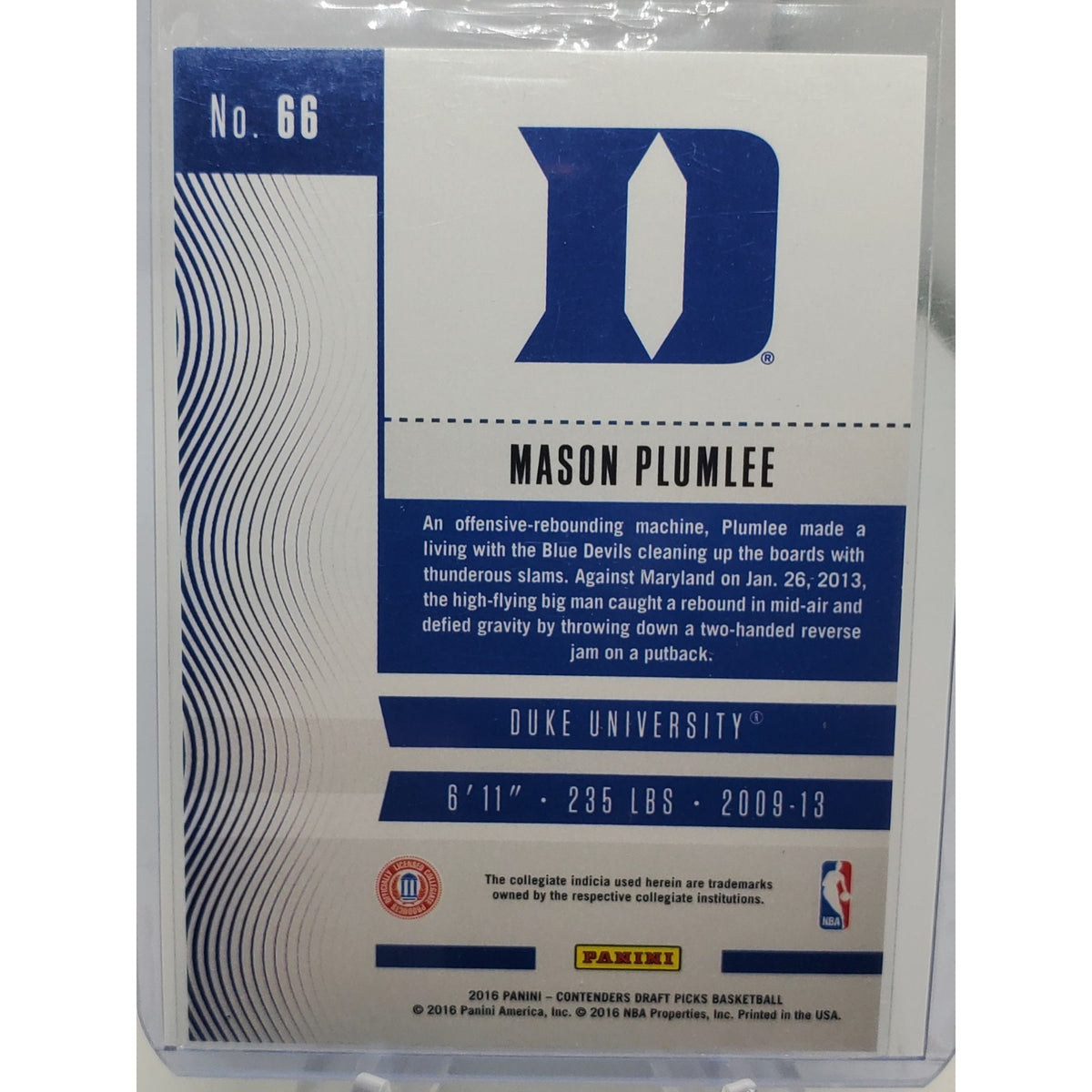 2016-17 Panini Contenders Draft Picks - Season Ticket Mason Plumlee #66 Draft...