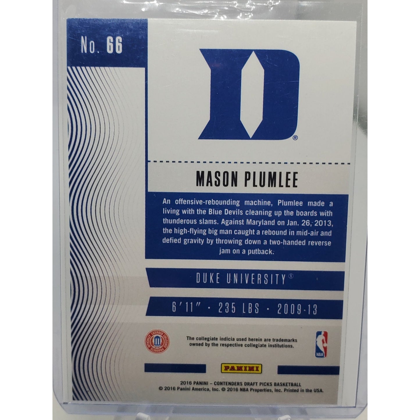 2016-17 Panini Contenders Draft Picks - Season Ticket Mason Plumlee #66 Draft...