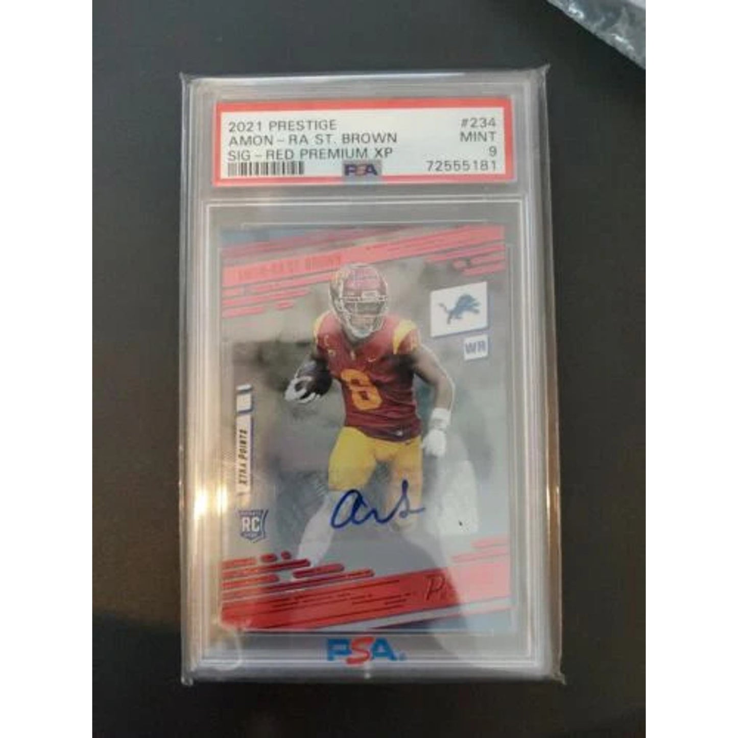 Amon-Ra St. Brown 2021 Prestige Red Xtra Points Rookie Auto #234 Lions RC PSA 9