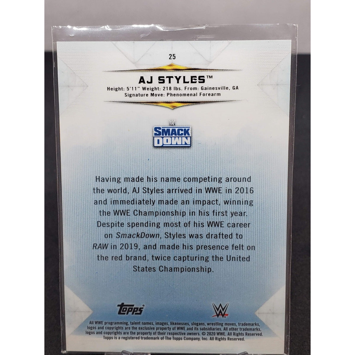 2020 Topps WWE Undisputed AJ STYLES Base Orange Parallel /99 SmackDown