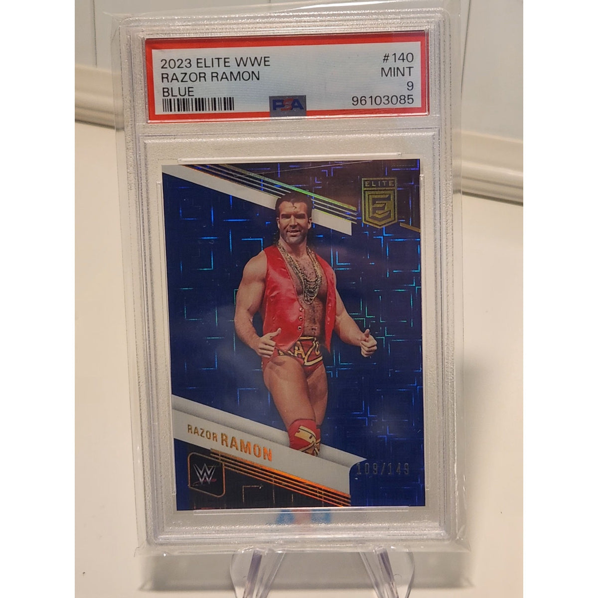 Blue Numbered Pop 1 2023 Panini Donruss Elite Scott Hall Razor Ramon #/149 PSA 9