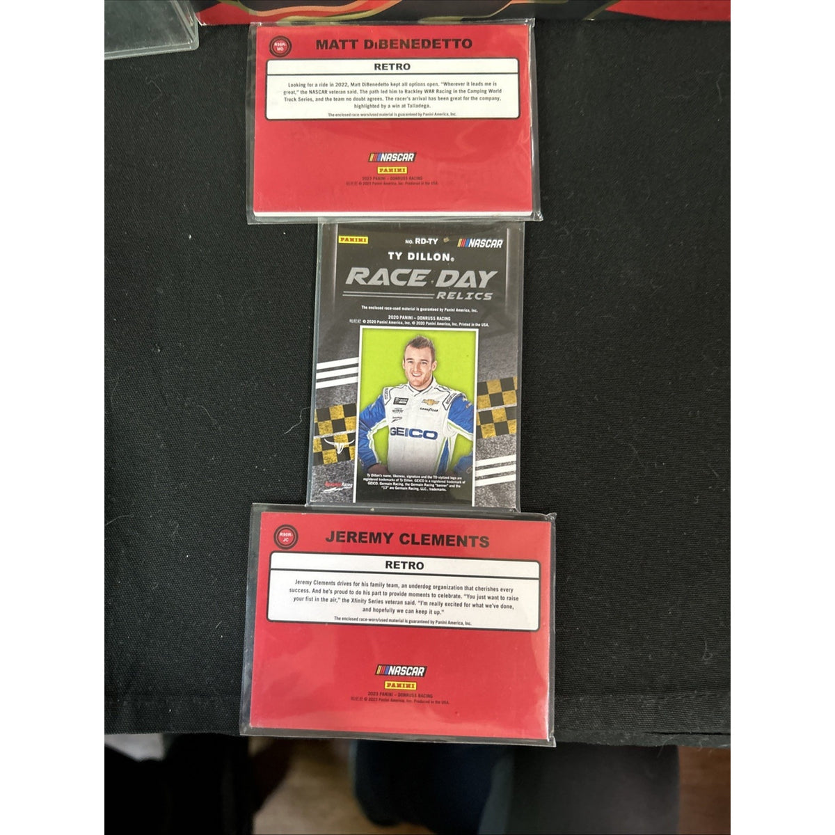 NASCAR Tire Relic Card Lot (3) Ty Dillon, Matt DiBenedetto, Jeremy Clements
