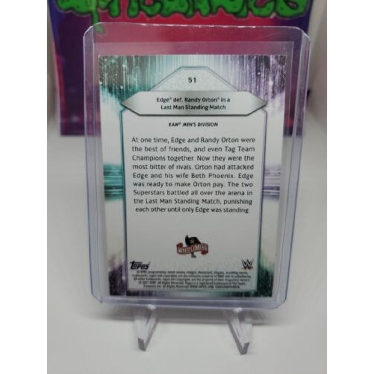 Wrestlemania 2020 Edge Def. Randy Orton "Last man standing" Topps #51