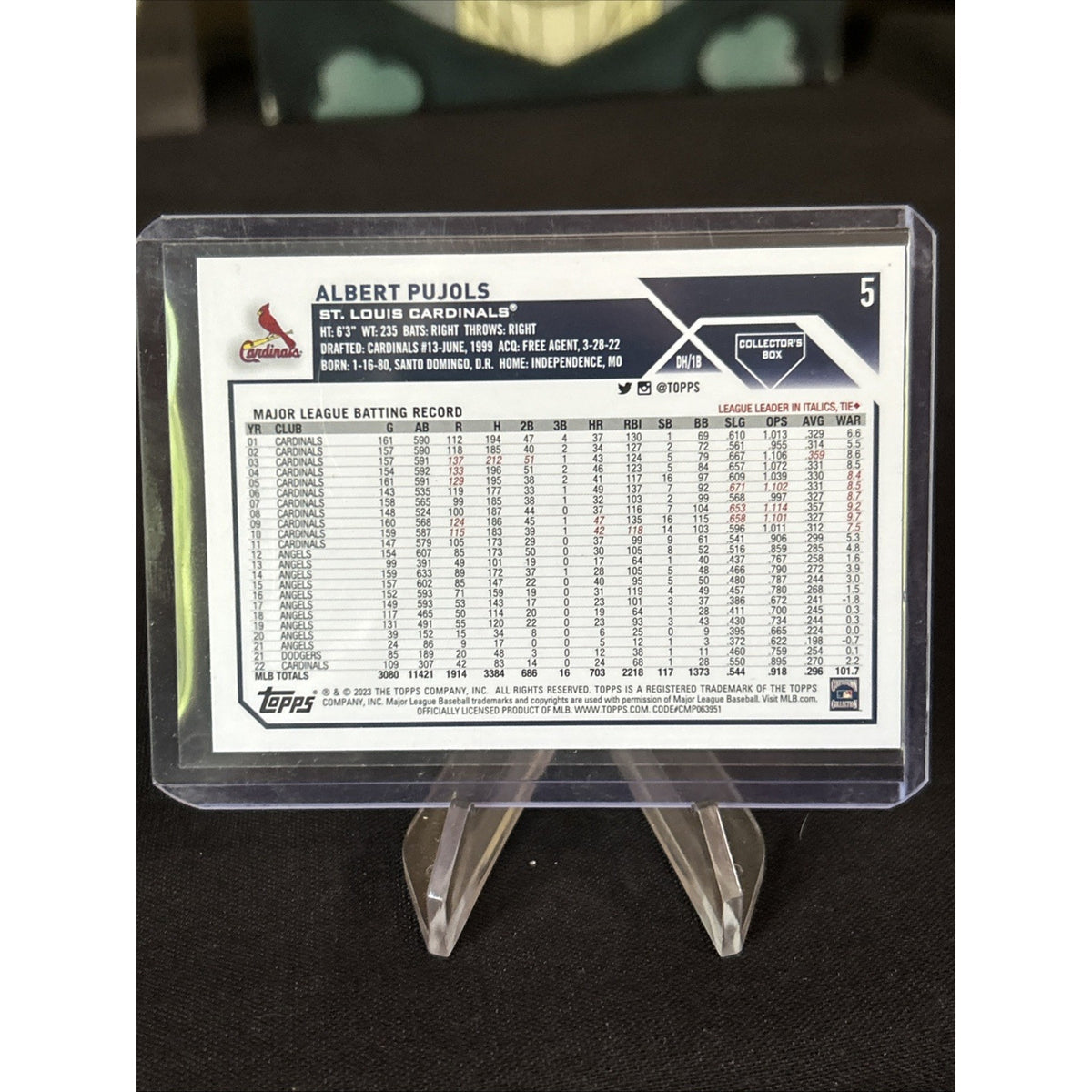 2023 Topps Series 1 - Albert Pujols #5 Collectors Super Box Silver Foil Board M