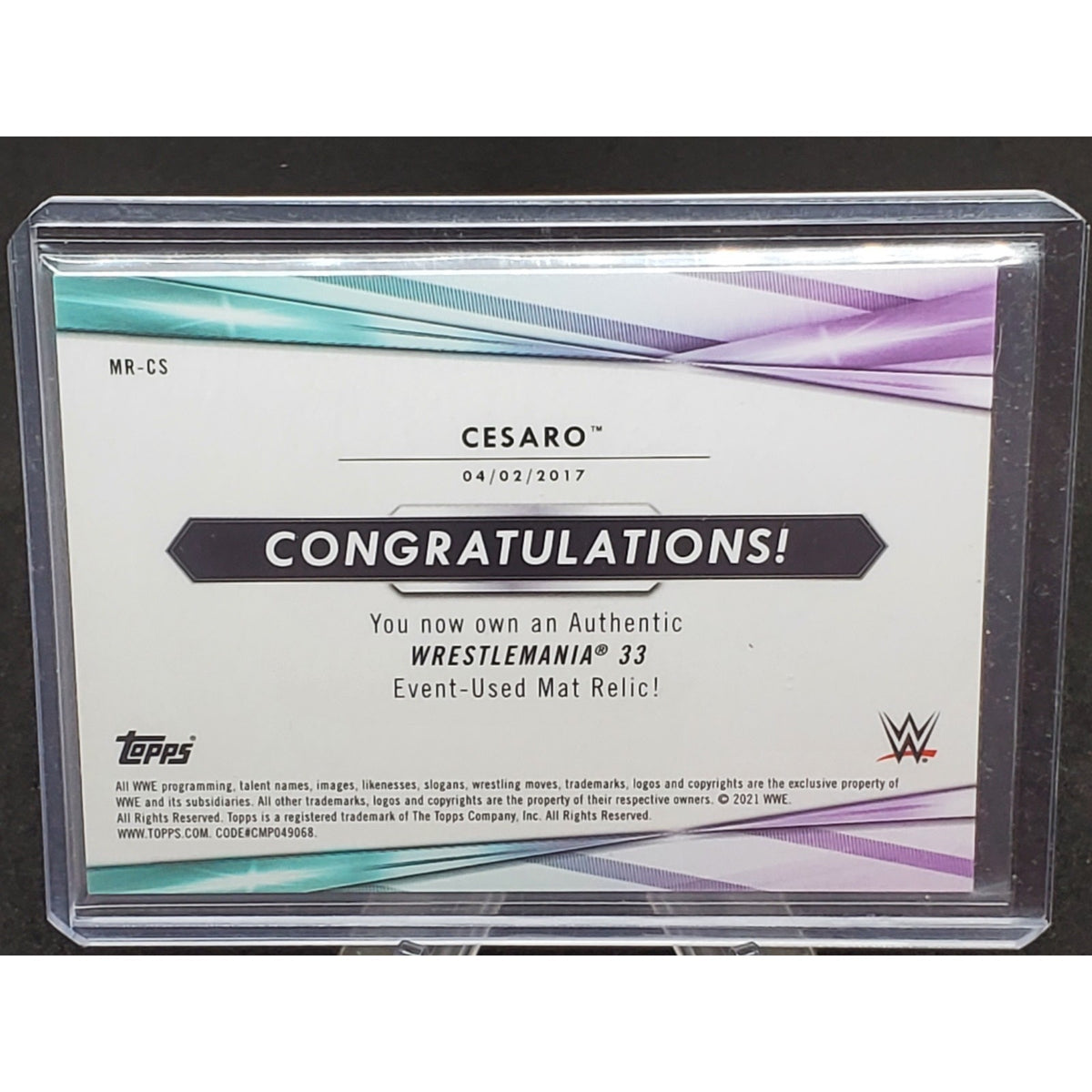 Topps WWE 2021 Cesaro Wrestlemania 33 Event Used Mat Relic No.