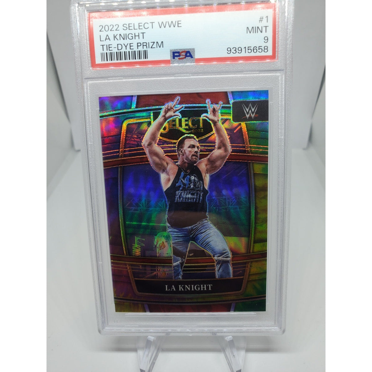 2022 Select WWE Prizms Tie-Dye #1 LA Knight #/25 SP PSA 9 POP 1