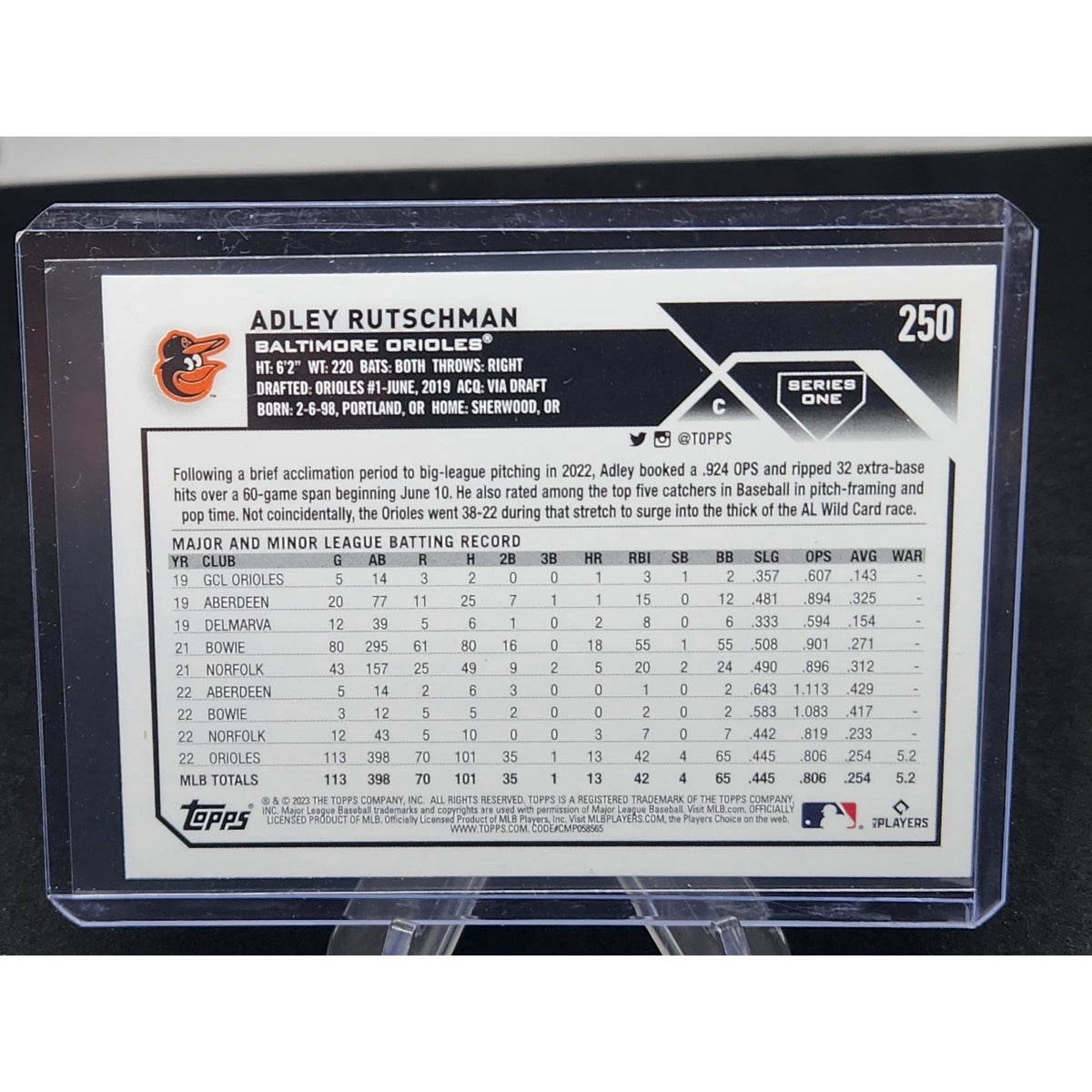 2023 Topps Series 1 Adley Rutschman Rookie Allstar Card #250 Orioles