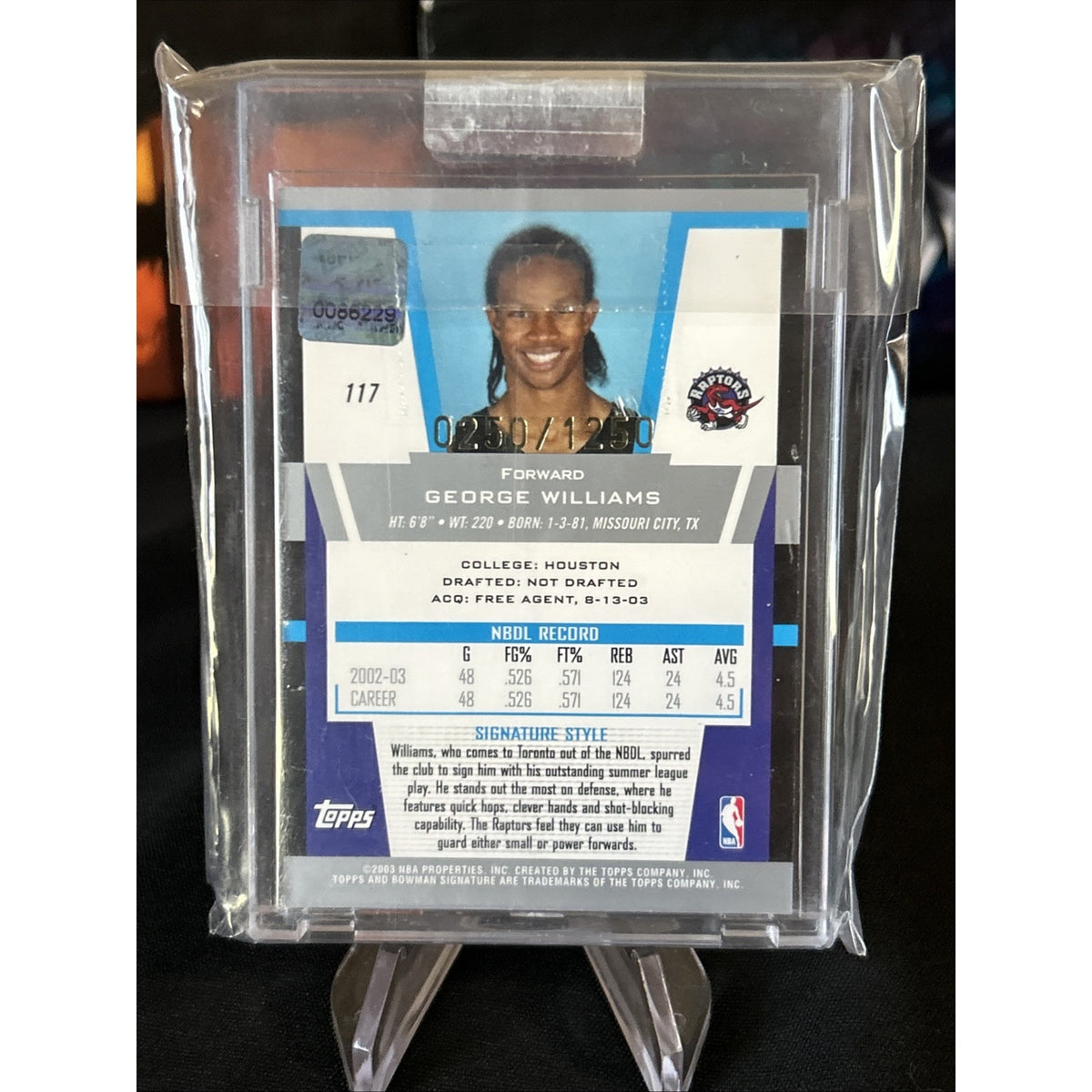 F69430 2003-04 Bowman Signature Ed Silver #117 George Williams AUTO 250/1250