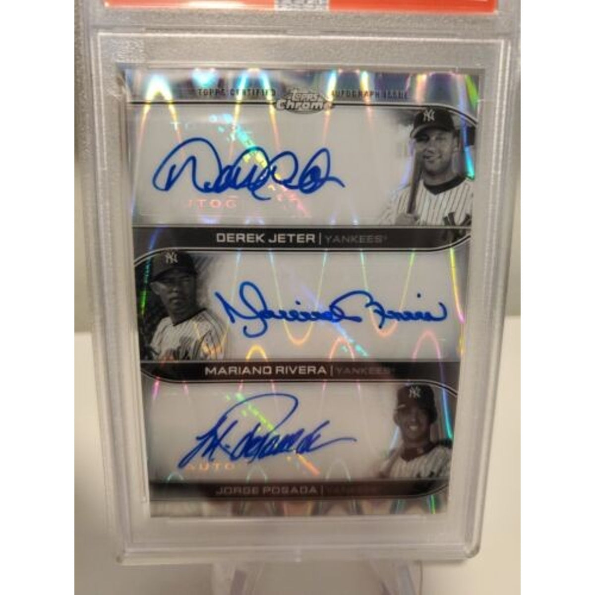 2022 TOPPS CHROME SONIC TRIPLE AUTO YANKEES - JETER, RIVERA, POSADA PSA 10 /10
