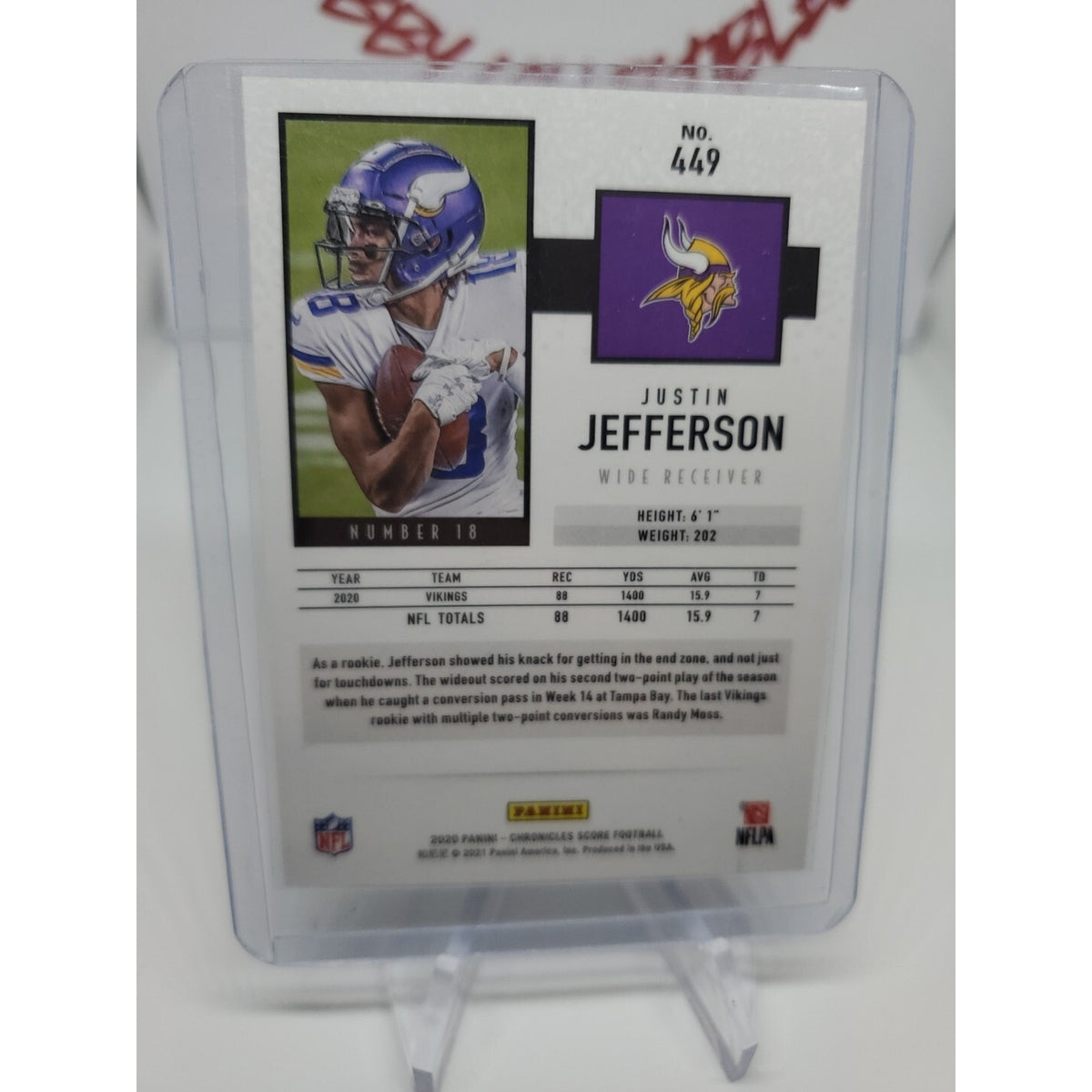 2020 NFL Chronicles Score Justin Jefferson Rookie Card #449 RC Vikings