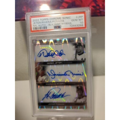 2022 TOPPS CHROME SONIC TRIPLE AUTO YANKEES - JETER, RIVERA, POSADA PSA 10 /10