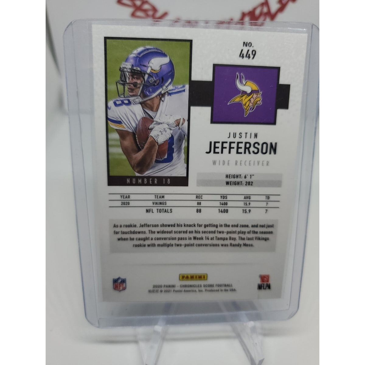 2020 NFL Chronicles Score Justin Jefferson Rookie Card #449 RC Vikings