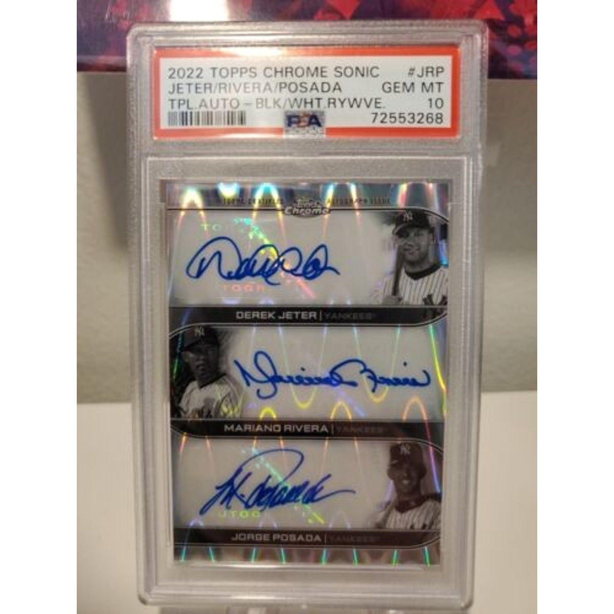 2022 TOPPS CHROME SONIC TRIPLE AUTO YANKEES - JETER, RIVERA, POSADA PSA 10 /10
