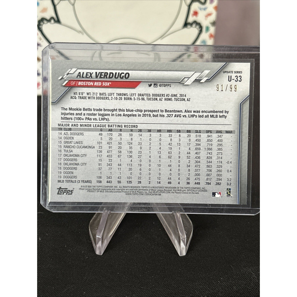 2020 Topps Update Independence Day /99 Alex Verdugo #U-33 / Pack Fresh New