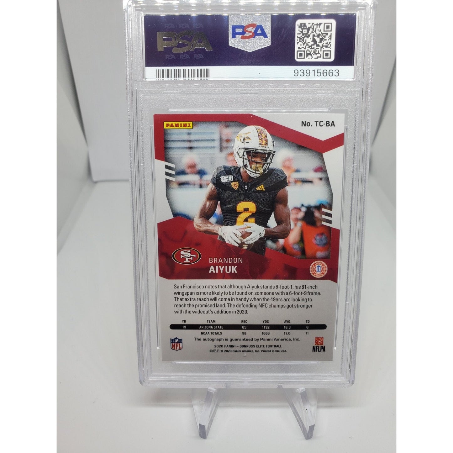 2020 Donruss Elite Brandon Aiyuk Turn of CENTURY ROOKIE Auto #/49 PSA 9 POP 1