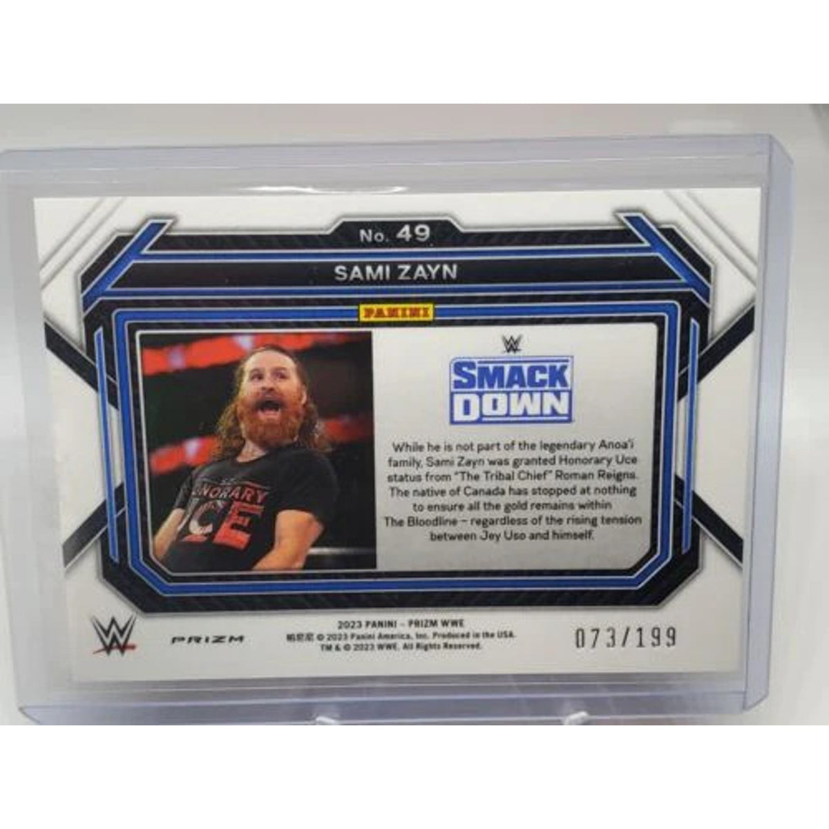 2023 Panini Prizm WWE Blue Prizm #49 Sami Zayn /199 Fresh Pull SP