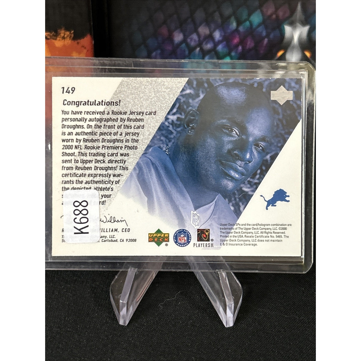 F72090 2000 SPx #149 Reuben Droughns JERSEY AUTO /2000 LIONS RC