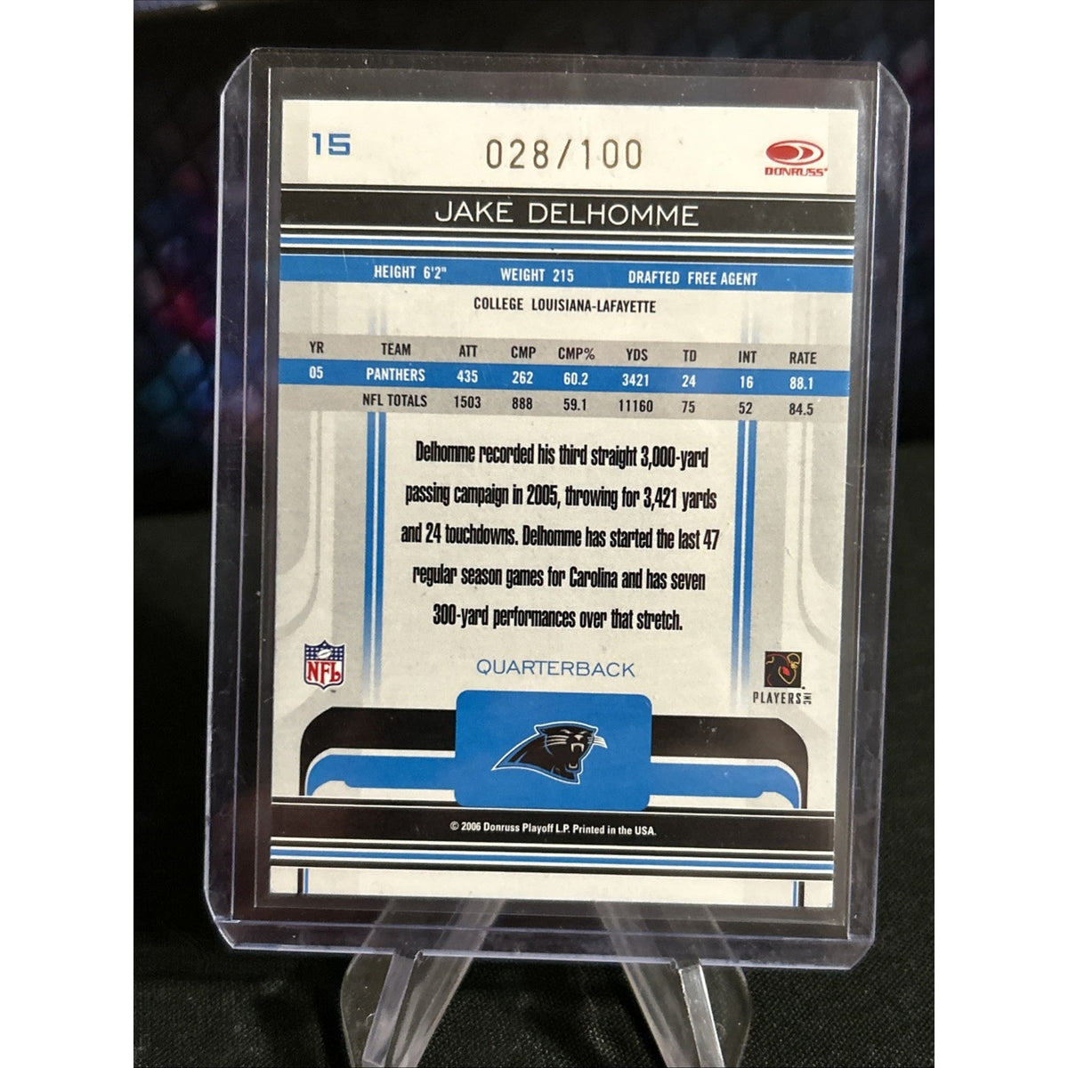 2006 Donruss Gridiron Gear #15 Jake Delhomme Gold Holofoil X's #/100