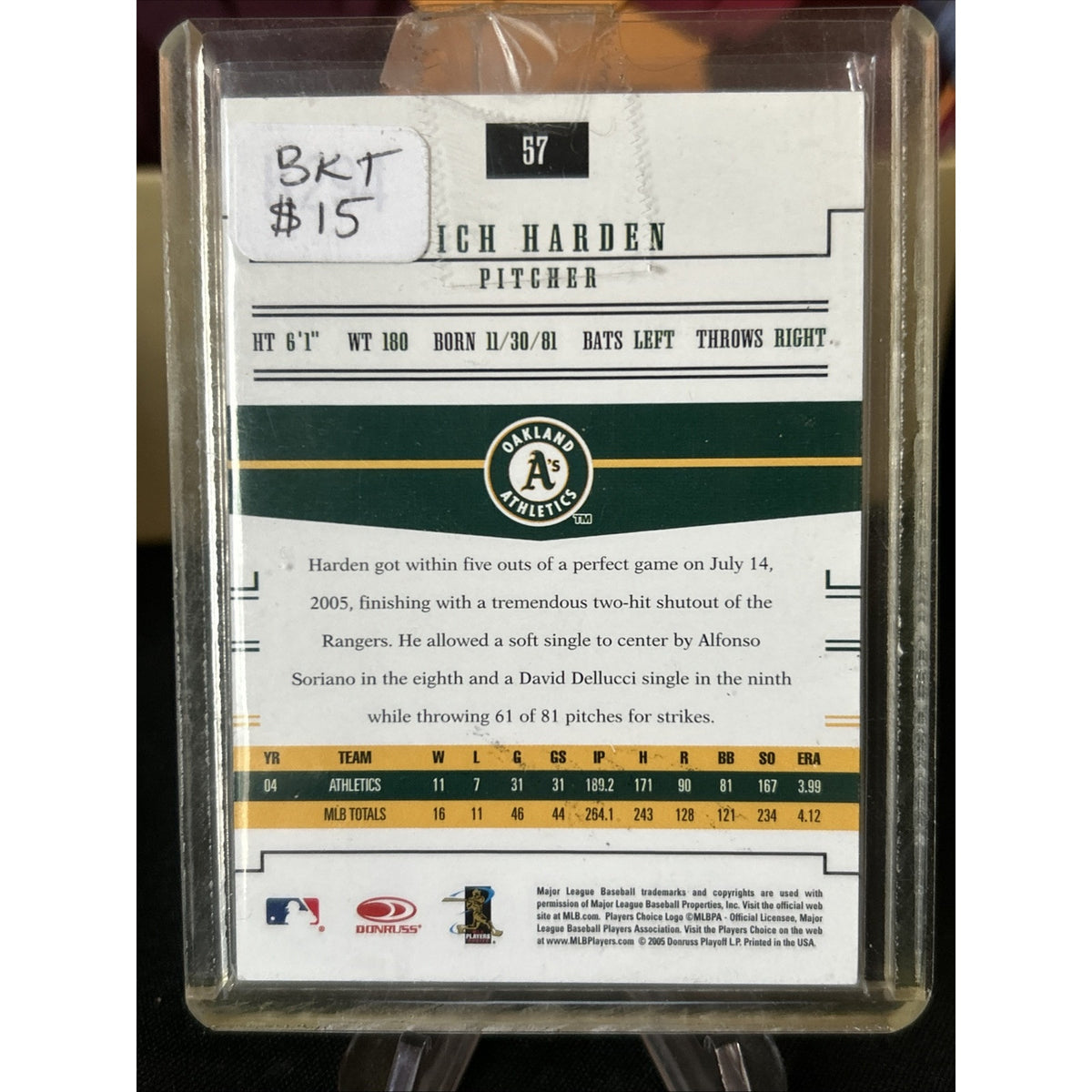 Rich Harden 2005 Donruss Prime Patches Autograph Auto A’s Cubs #57