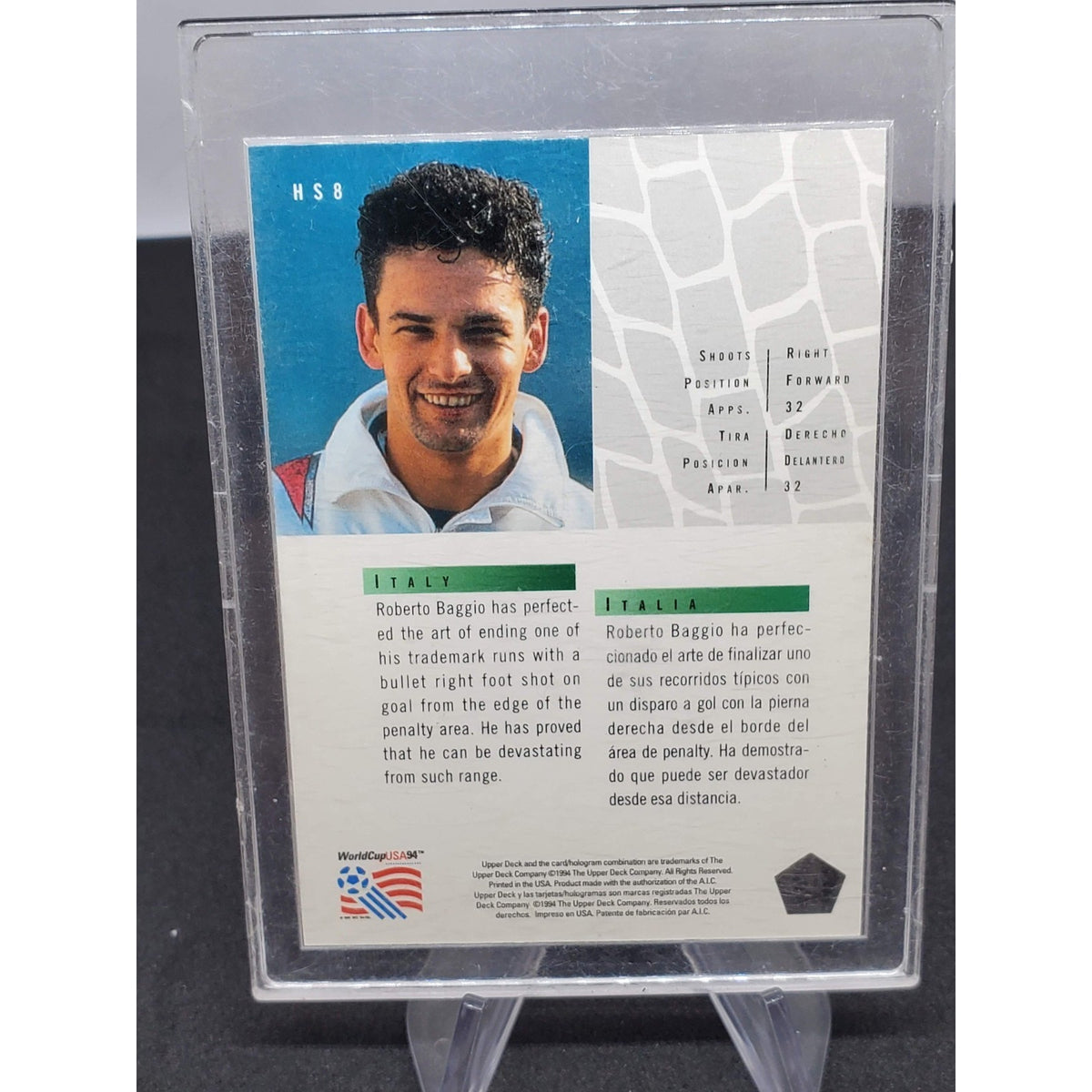 1994 Upper Deck World Cup English/Italian Hot Shots Roberto Baggio #HS8