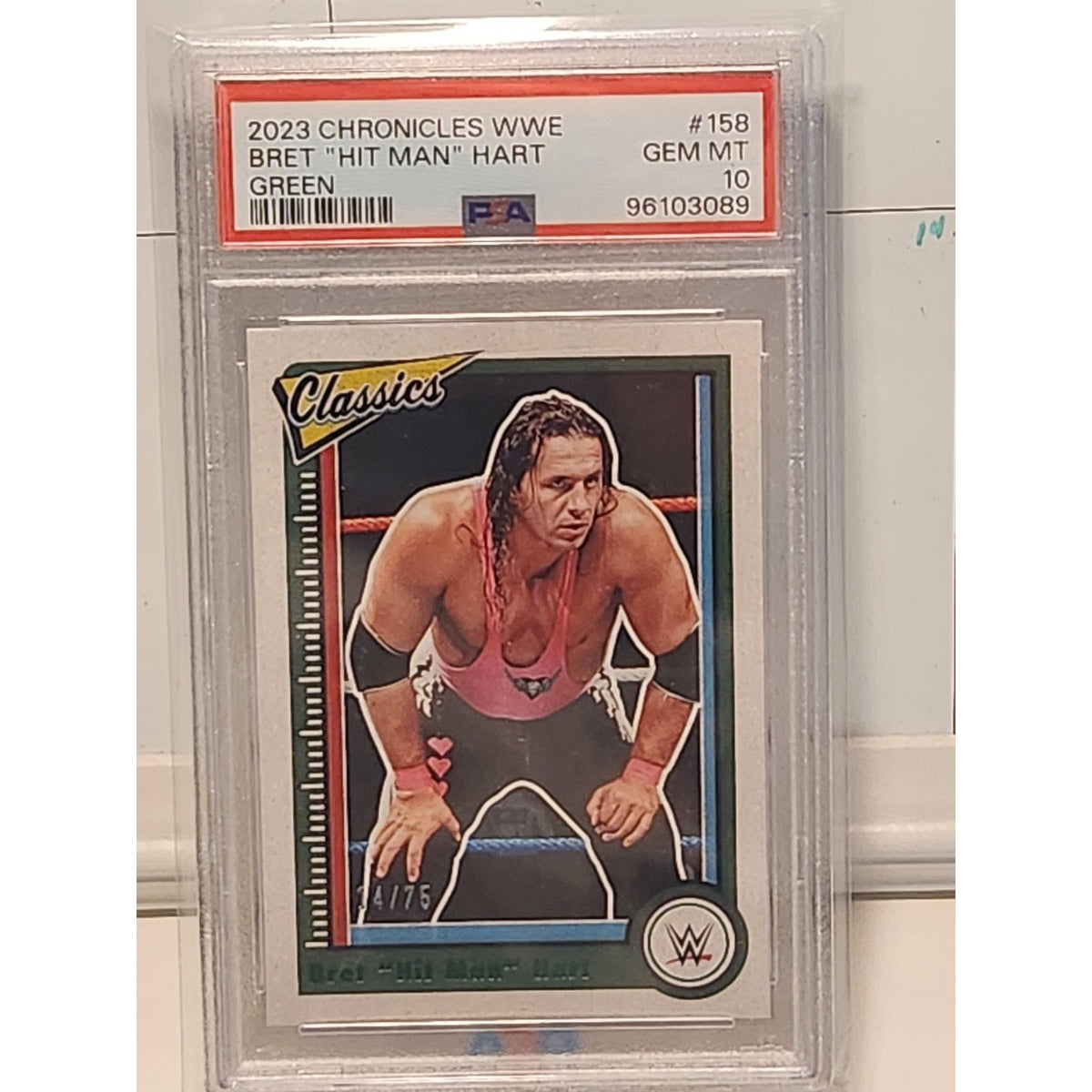 PSA 10 Bret Hart CLASSICS 2023 Panini Chronicles Green /75 WWE Pop 1 #158