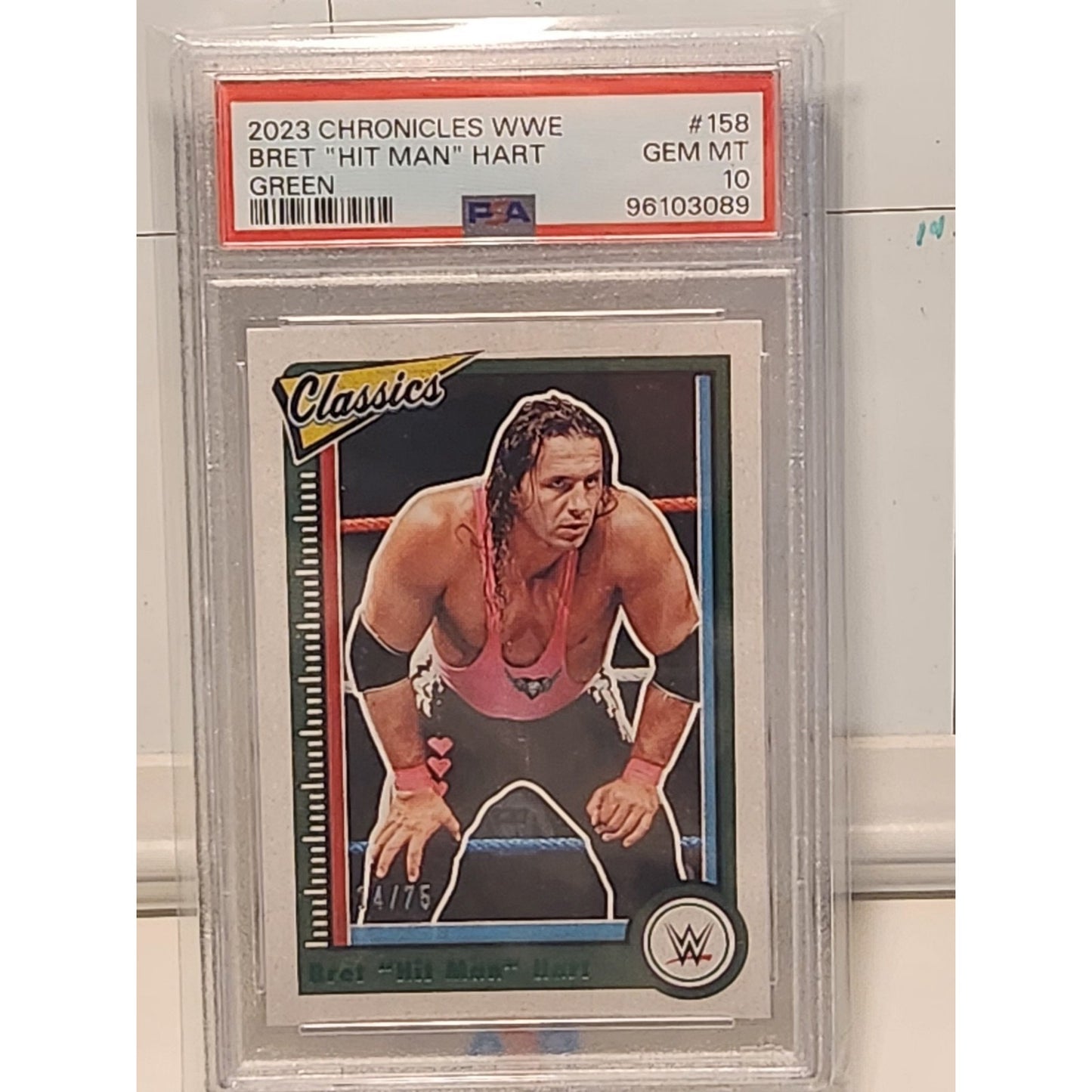 PSA 10 Bret Hart CLASSICS 2023 Panini Chronicles Green /75 WWE Pop 1 #158