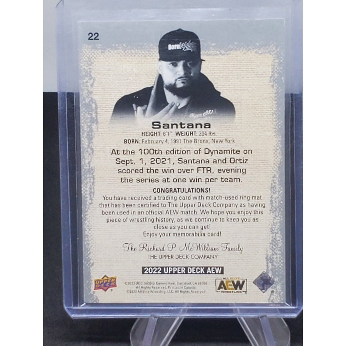 2022 UPPER DECK AEW ALL ELITE WRESTLING - SANTANA - MAT RELIC