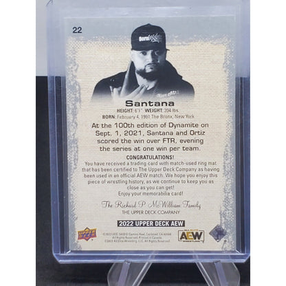 2022 UPPER DECK AEW ALL ELITE WRESTLING - SANTANA - MAT RELIC