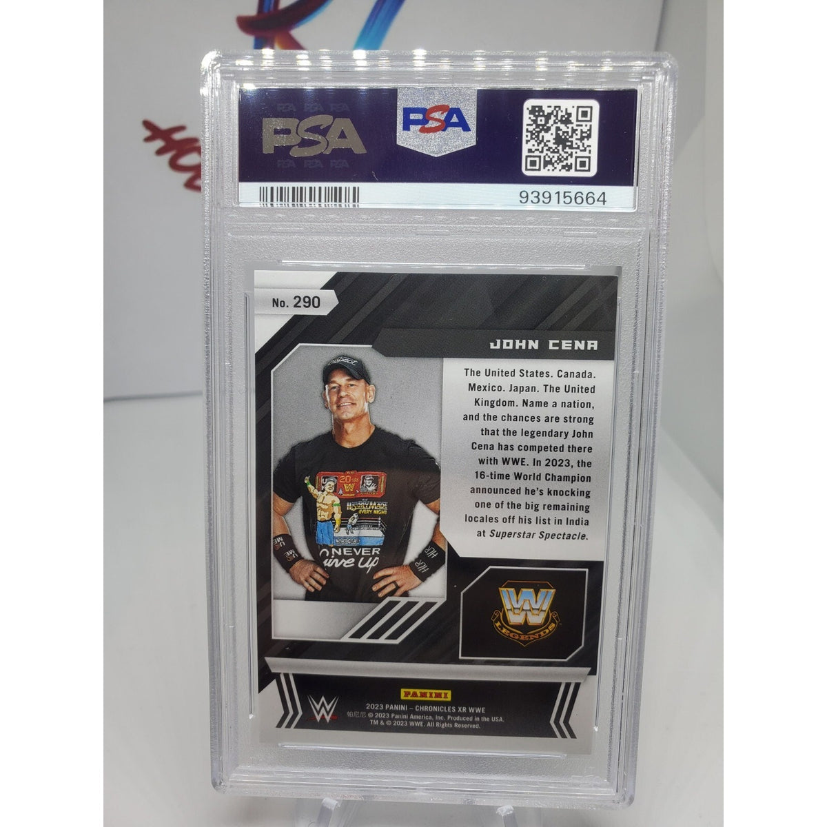 2023 PANINI CHRONICLES WWE JOHN CENA XR Green # /75 PSA 9 POP 1 YOU CANT SEE IT