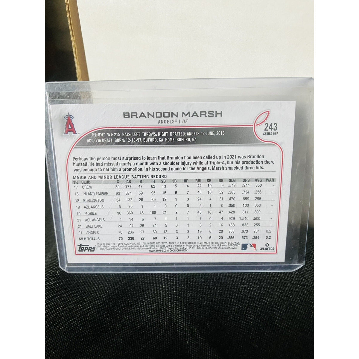 2022 Topps Series 1 - Blue Boader #243 Brandon Marsh RC ANGELS Pack Fresh New