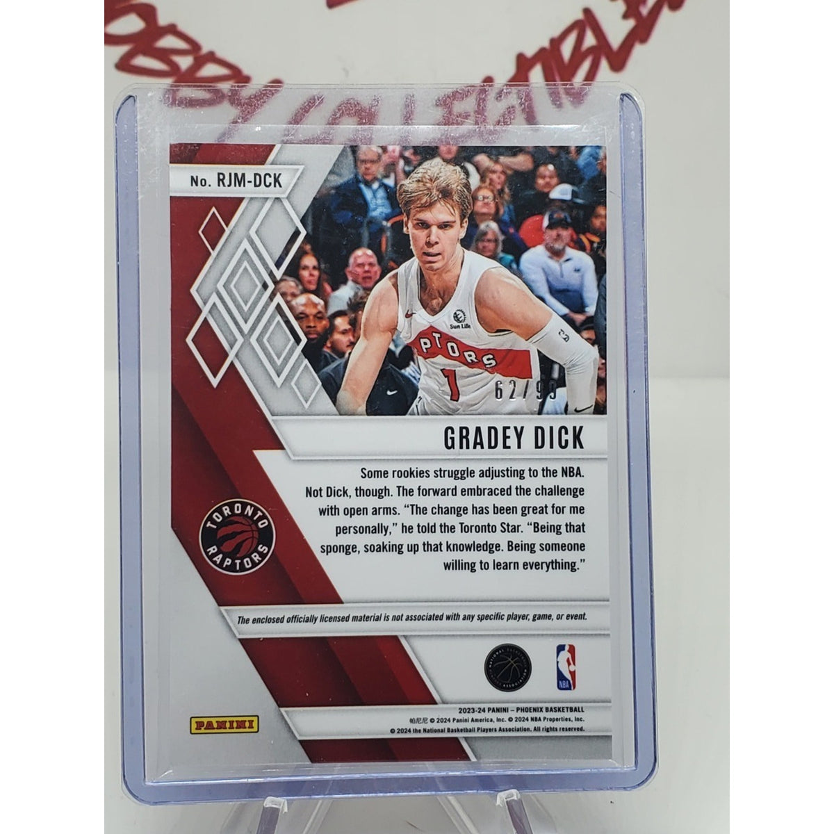 2023-24 Panini Phoenix - Rookie Jumbo Memorabilia Gradey Dick #RJM-DCK Purple...