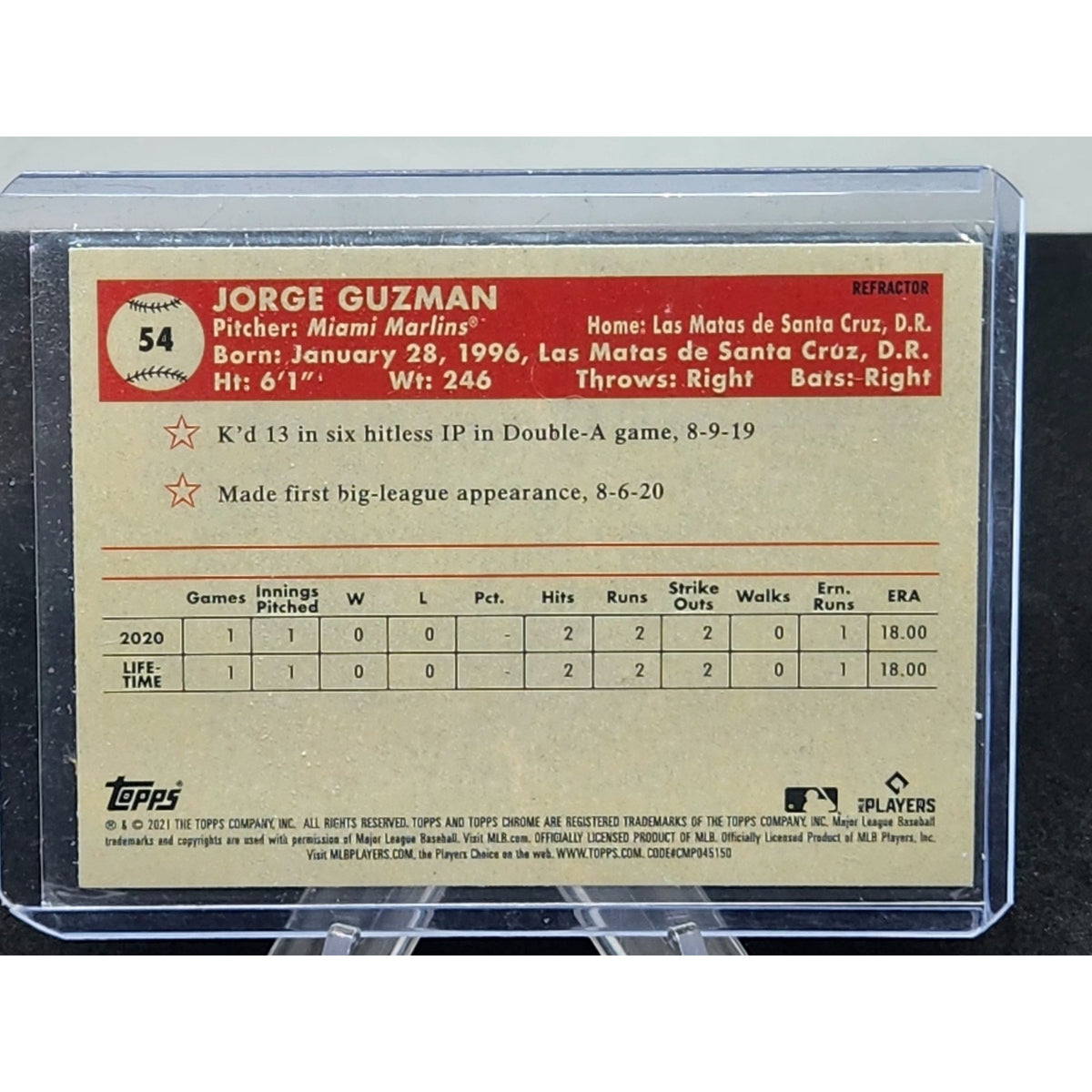 2021 Chrome Platinum Anniversary Base Refractor #54 Jorge Guzman - Miami Marlins
