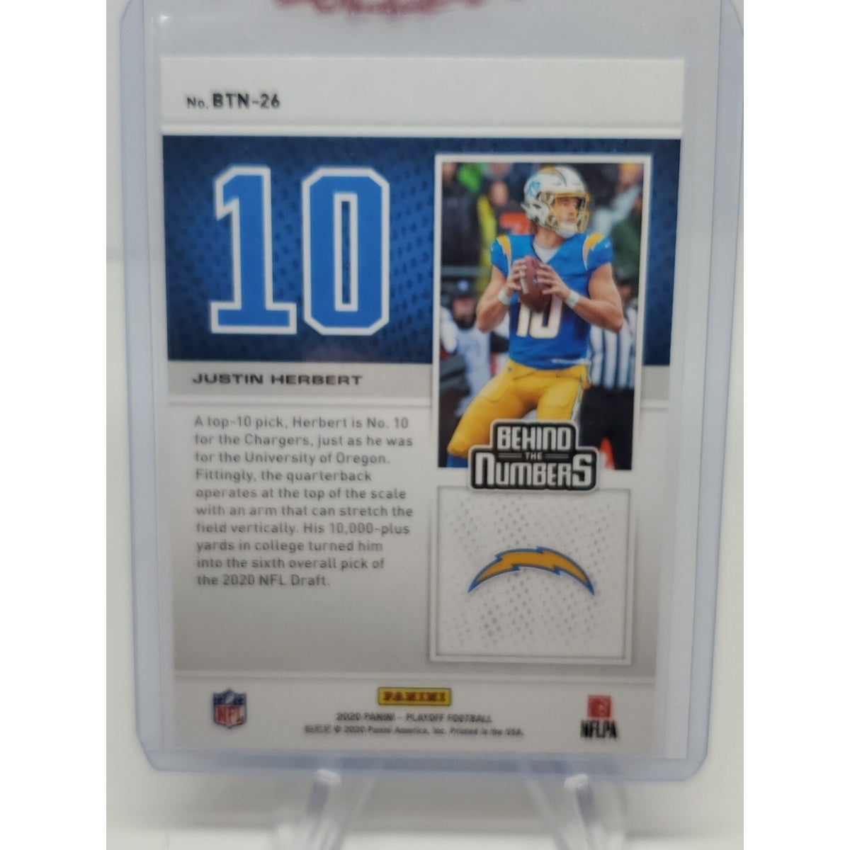 2020 Panini Playoff Behind the Numbers Justin Herbert RC #BTN-26 Chargers