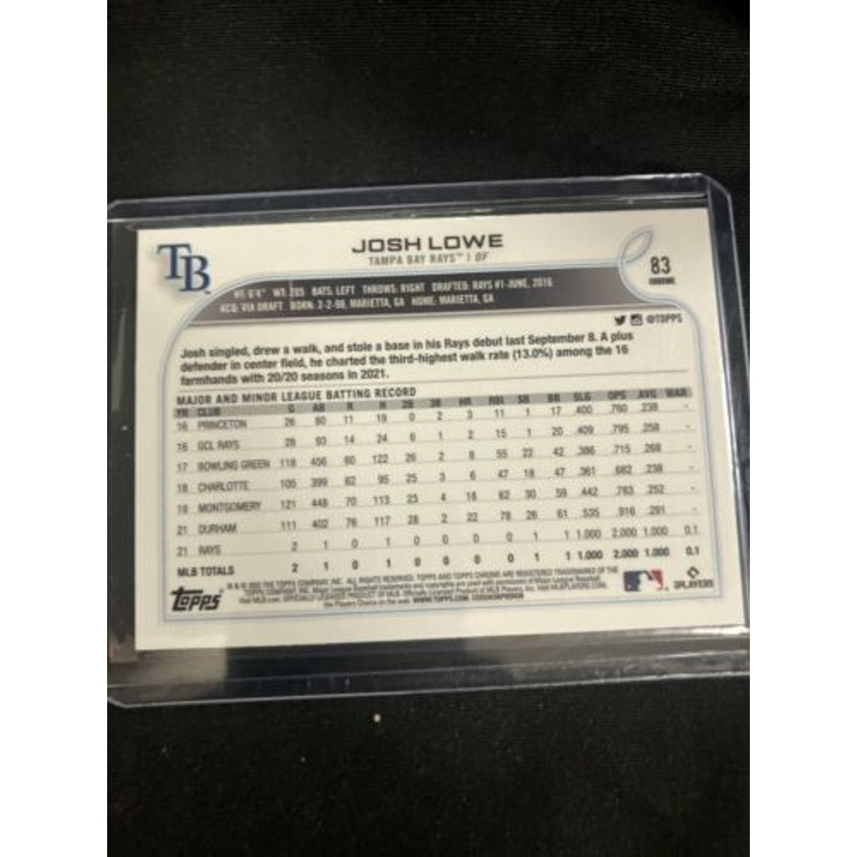 2022 Topps Chrome - Josh Lowe RC - Black & White Raywave - Tampa Bay Rays Ne
