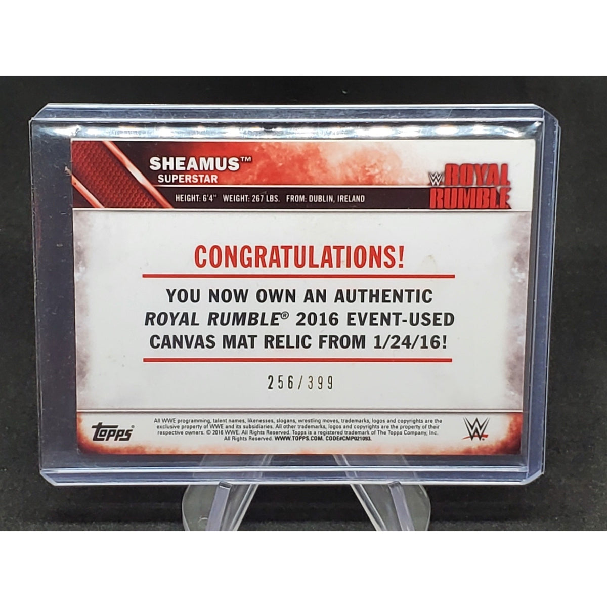 WWE Sheamus 2016 Topps Then Now Forever Royal Rumble Mat Relic Card SN 256 / 399